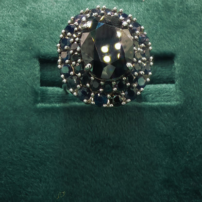 Sapphire Cabochon Silver Cocktail Ring