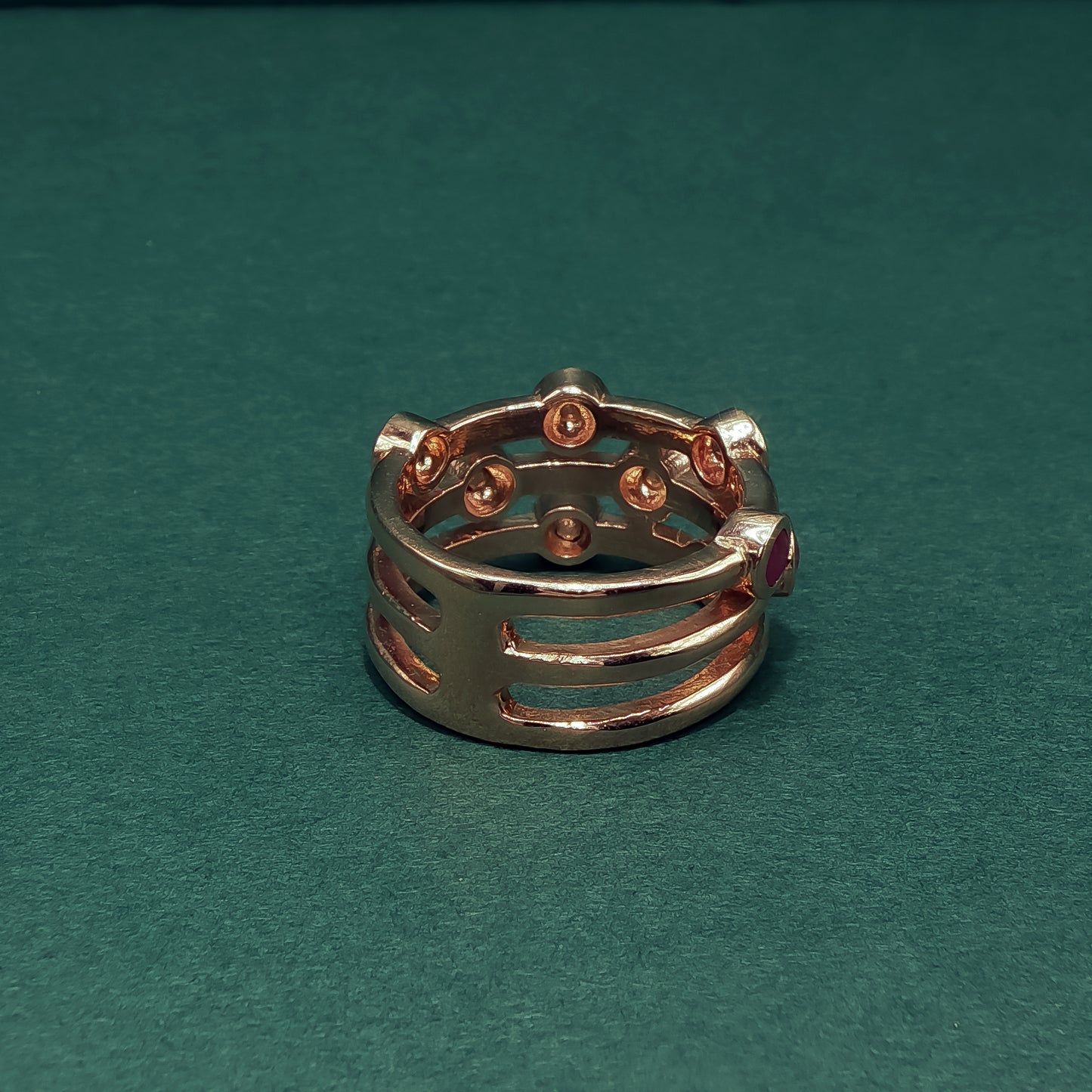 Gold Multi-Stone Ring with Round Red Ruby Cabochons