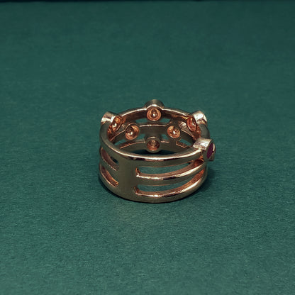 Gold Multi-Stone Ring with Round Red Ruby Cabochons