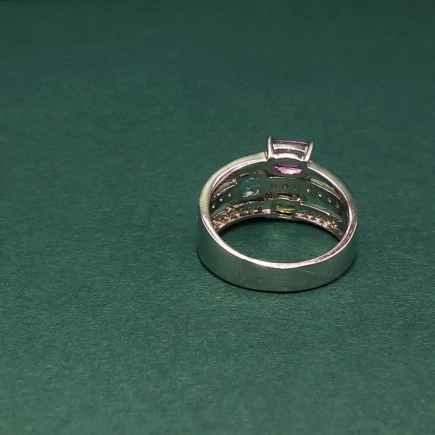 White Gold Multistone Ring with Emerald Cut Amethyst
