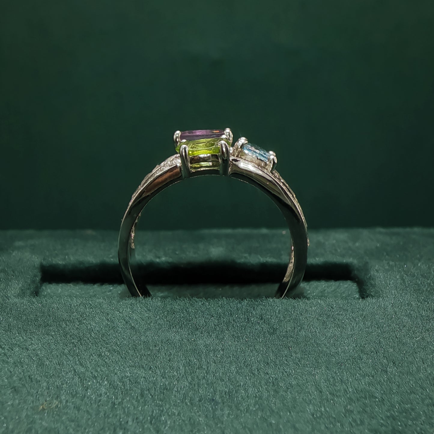 White Gold Multistone Ring with Emerald Cut Amethyst