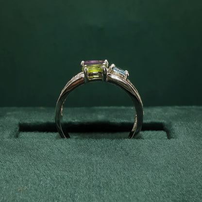 White Gold Multistone Ring with Emerald Cut Amethyst