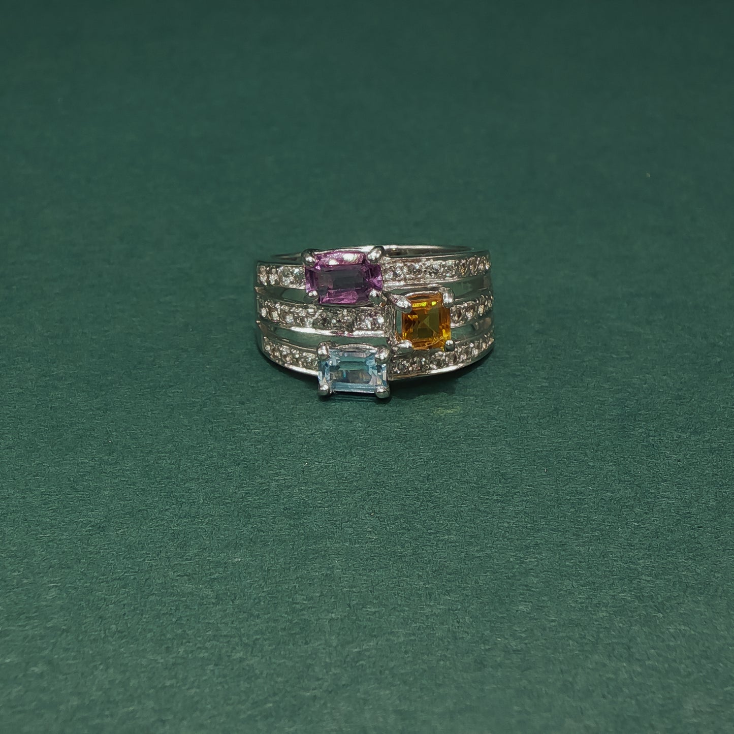 White Gold Multi-Stone Ring with Cushion-Cut Aquamarine
