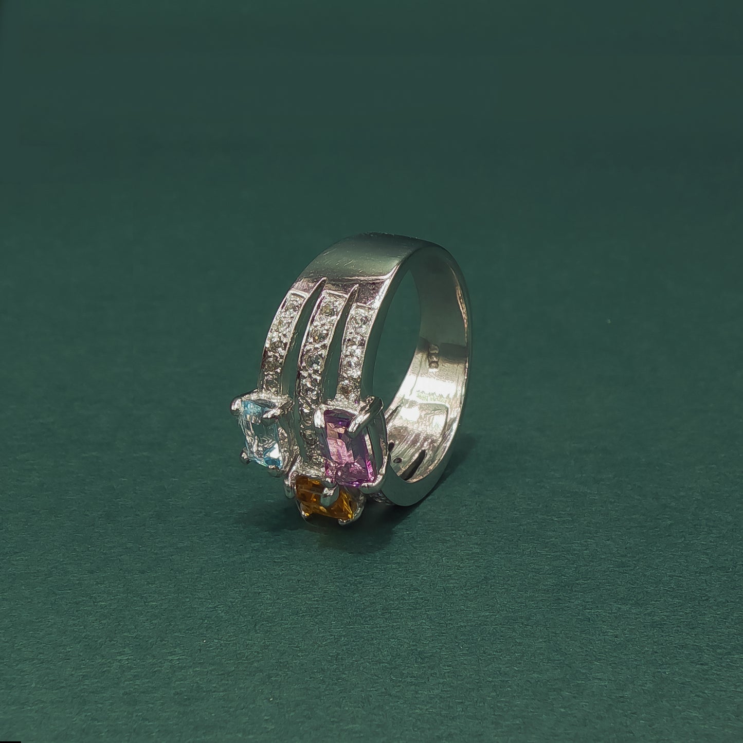 White Gold Multi-Stone Ring with Cushion-Cut Aquamarine