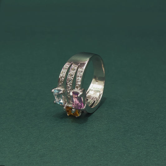 White Gold Multi-Stone Ring with Cushion-Cut Aquamarine