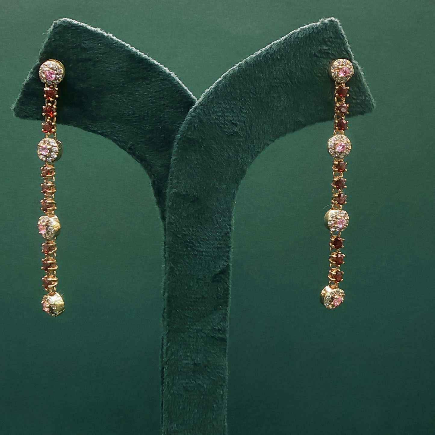 Gold Dangle Earrings with Cabochon Garnets