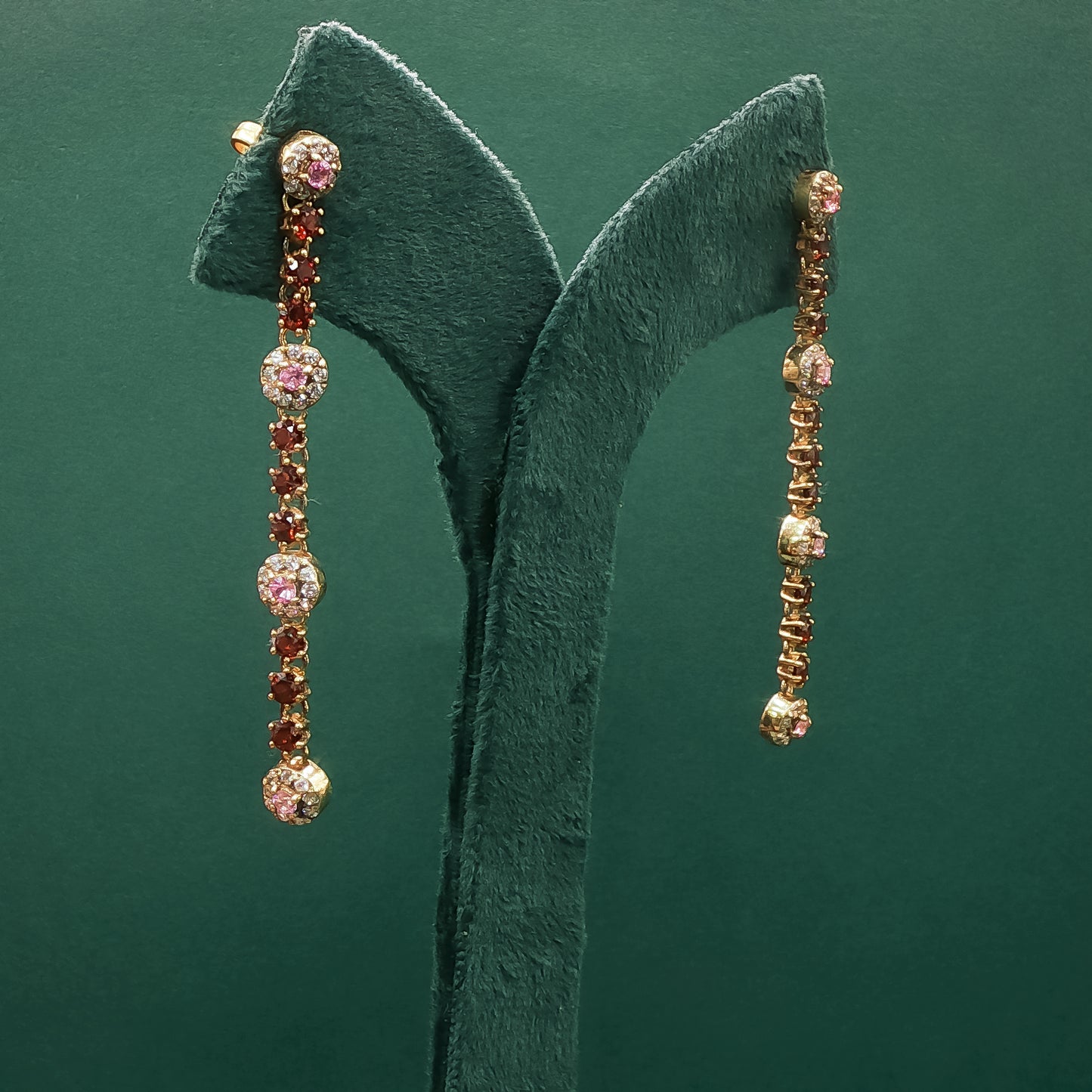Gold Dangle Earrings with Cabochon Garnets