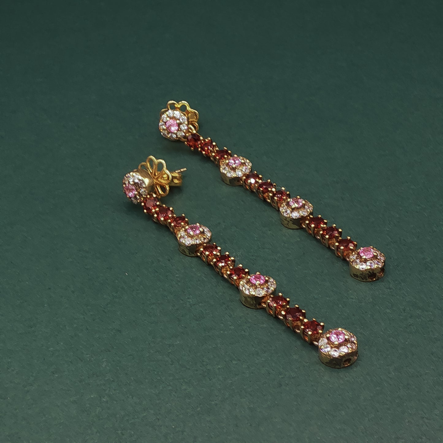 Gold Dangle Earrings with Cabochon Garnets