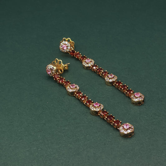 Gold Dangle Earrings with Cabochon Garnets