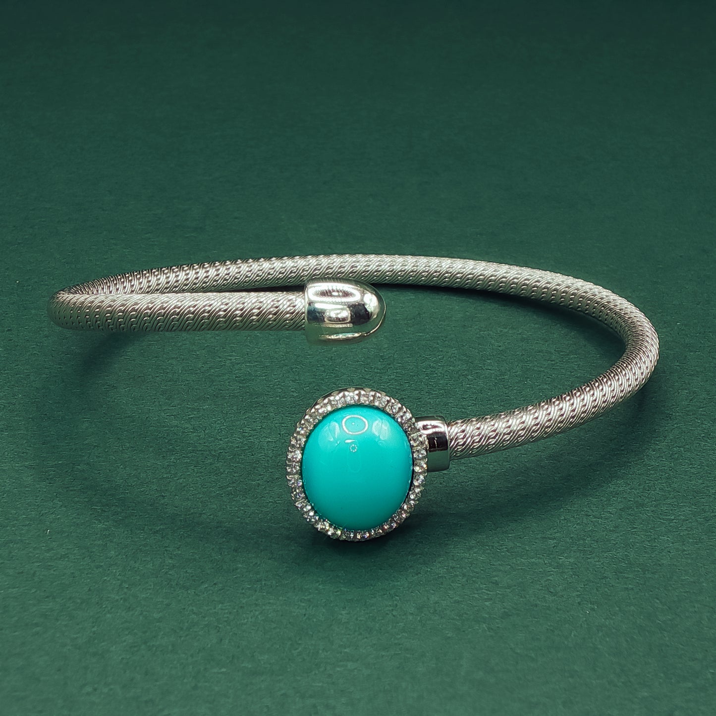 Sterling Silver Turquoise Bangle: Bluish-Green Gemstone Bracelet