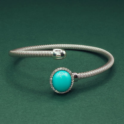 Sterling Silver Turquoise Bangle: Bluish-Green Gemstone Bracelet