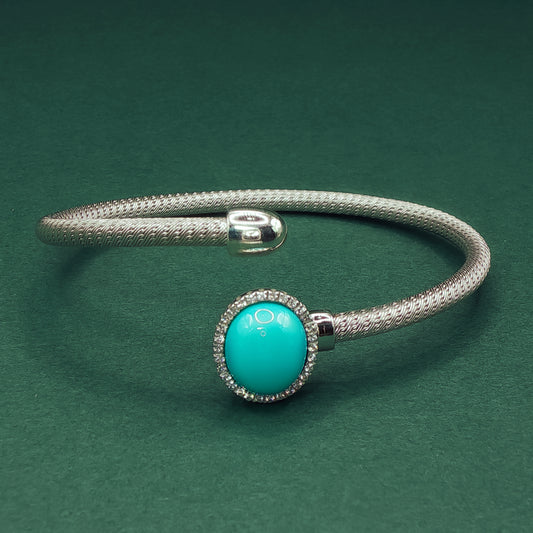 Sterling Silver Turquoise Bangle: Bluish-Green Gemstone Bracelet
