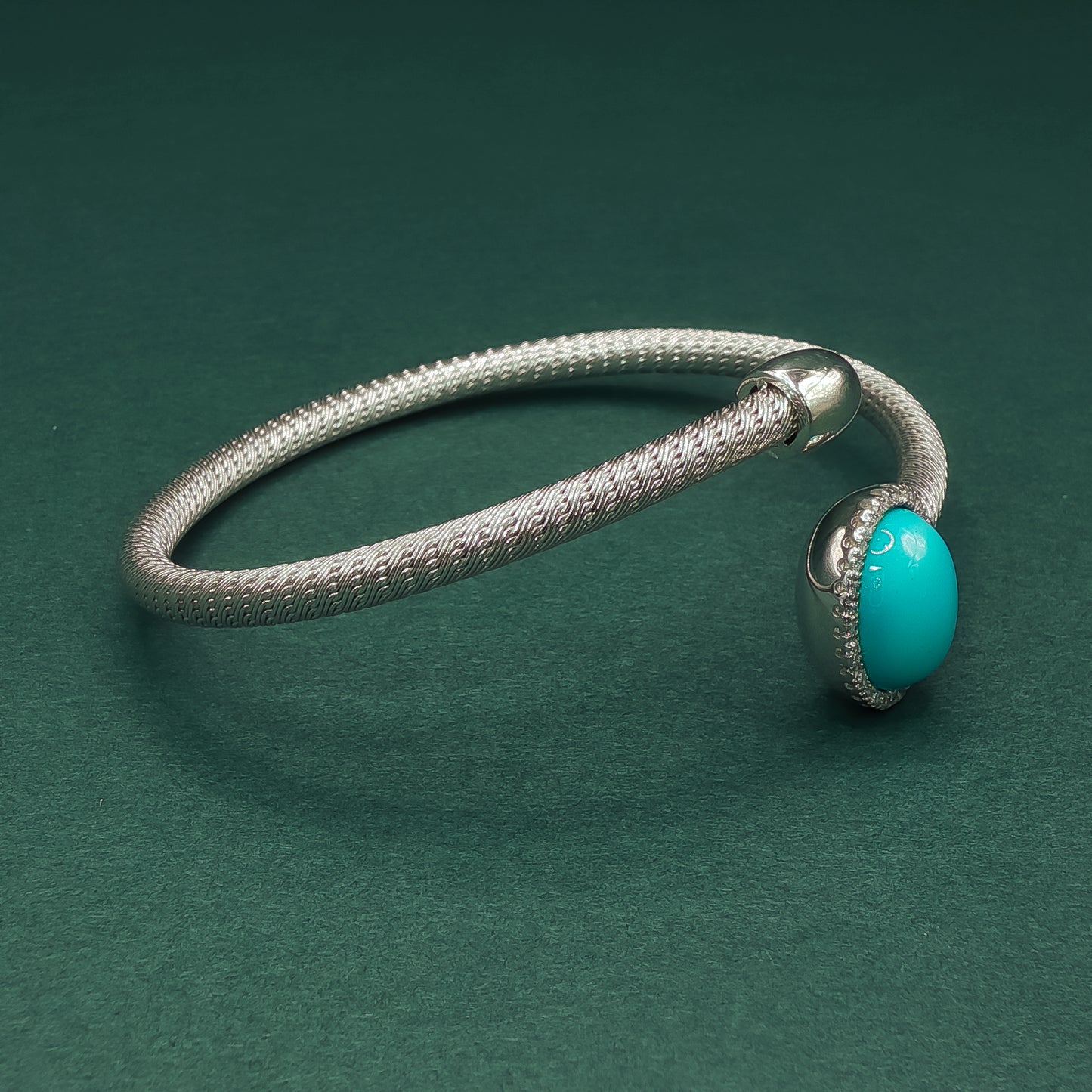 Sterling Silver Turquoise Bangle: Bluish-Green Gemstone Bracelet