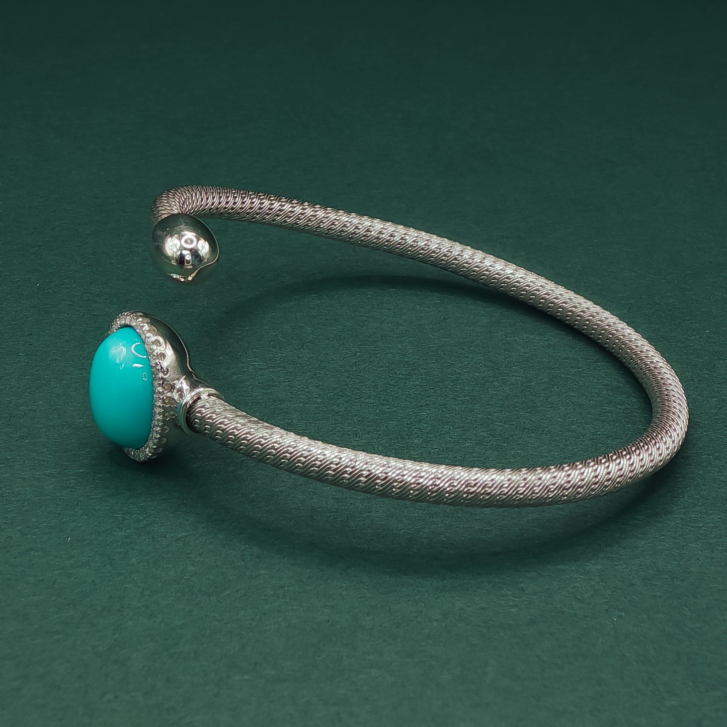 Sterling Silver Turquoise Bangle: Bluish-Green Gemstone Bracelet