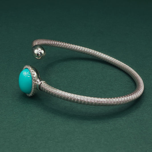 Sterling Silver Turquoise Bangle: Bluish-Green Gemstone Bracelet