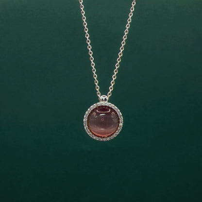 Sterling Silver Bangle Bracelet with Round Rose Quartz Cabochon