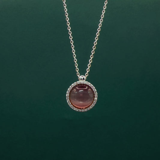 Sterling Silver Bangle Bracelet with Round Rose Quartz Cabochon