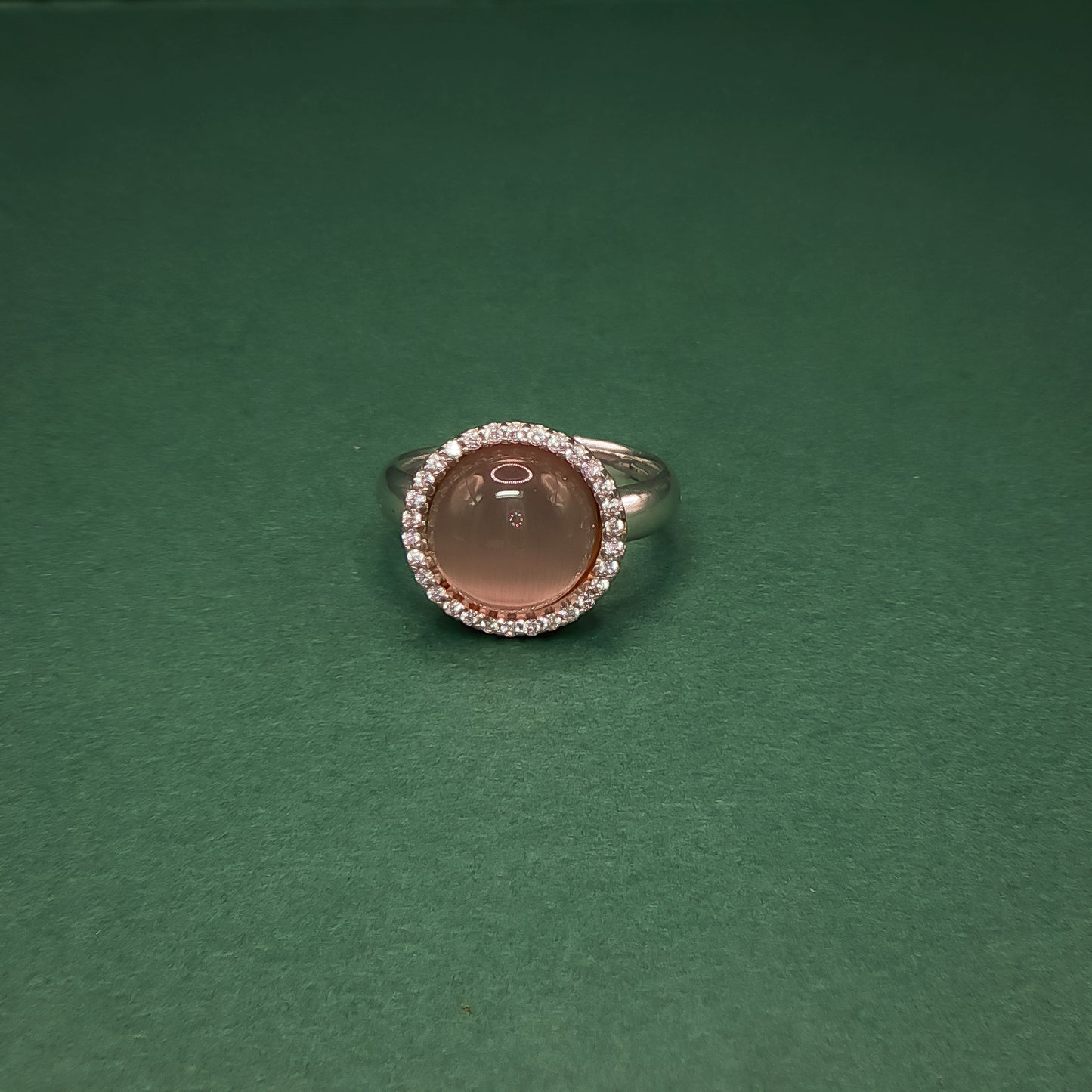 Sterling Silver Bangle Bracelet with Round Rose Quartz Cabochon