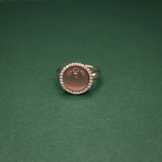 Sterling Silver Bangle Bracelet with Round Rose Quartz Cabochon