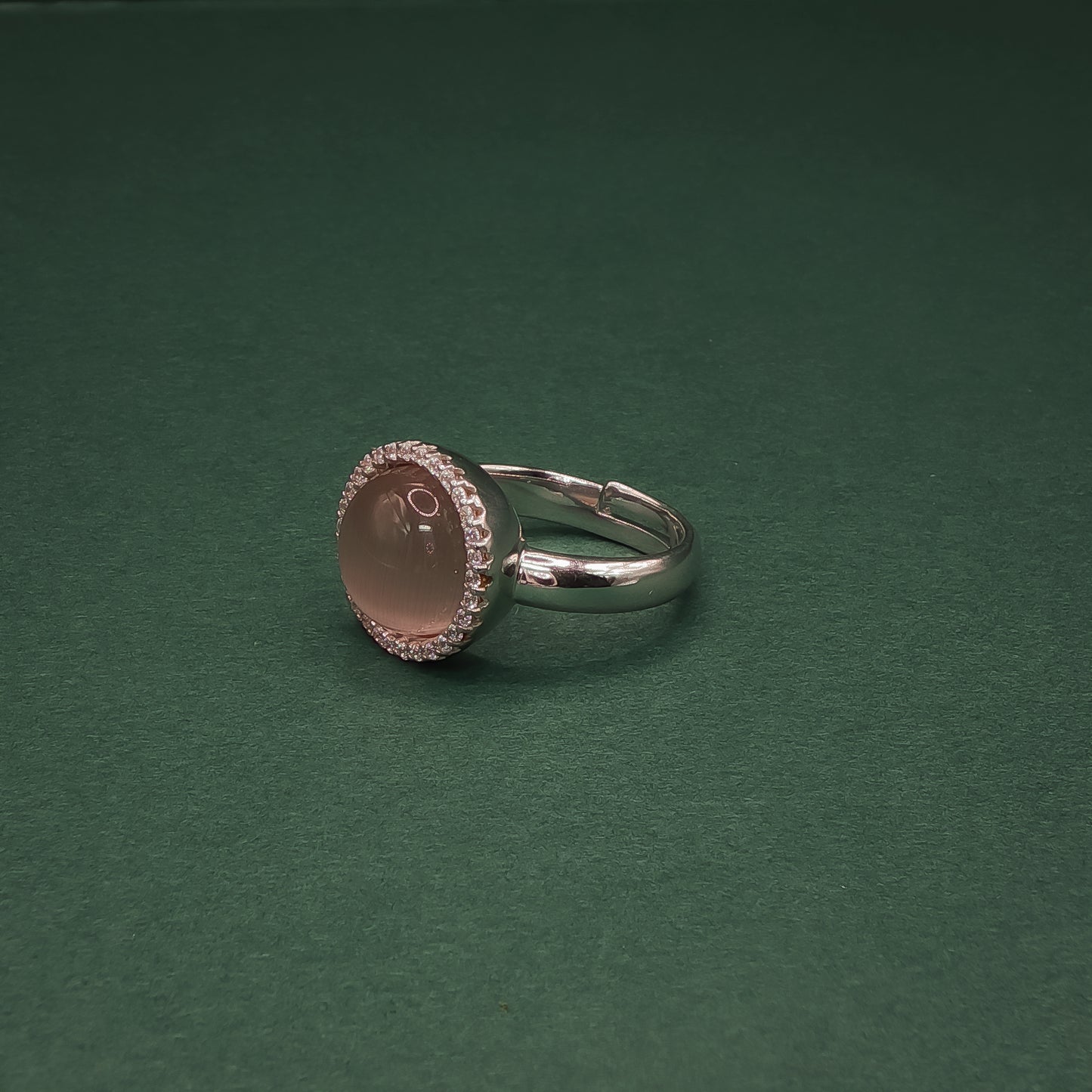 Sterling Silver Bangle Bracelet with Round Rose Quartz Cabochon