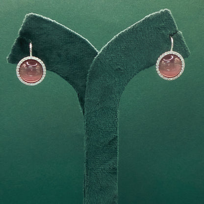 Sterling Silver Bangle Bracelet with Round Rose Quartz Cabochon