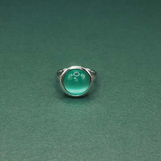 Sterling Silver Cocktail Ring with Round Catseye Cabochon