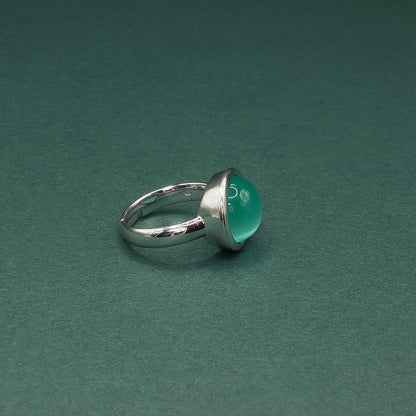 Sterling Silver Cocktail Ring with Round Catseye Cabochon