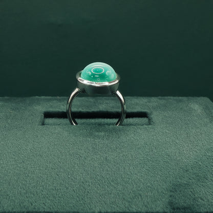 Sterling Silver Cocktail Ring with Round Catseye Cabochon