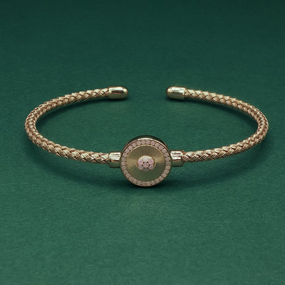 Gold Bangle Bracelet with Round Brilliant-Cut Fancy Pink Diamond