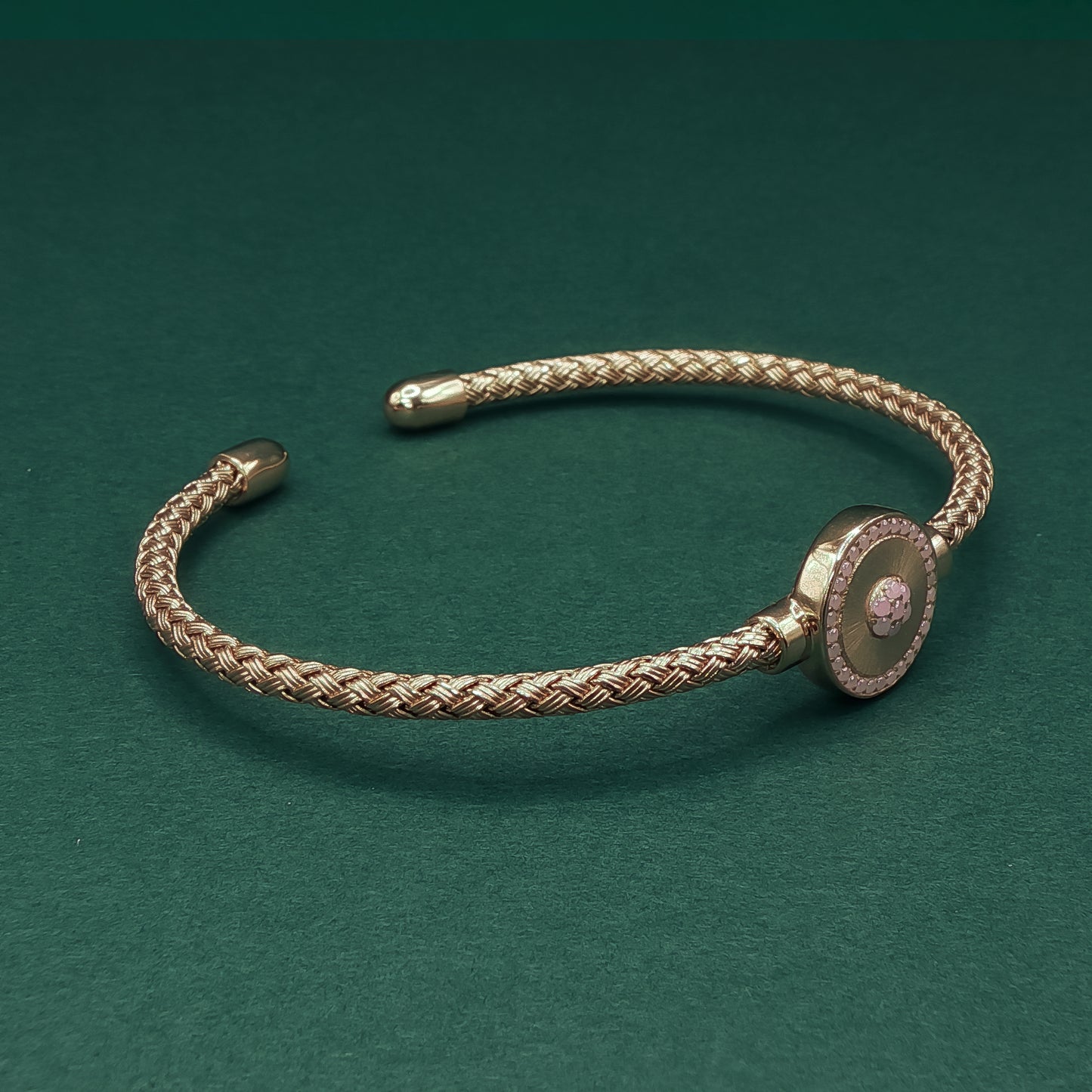 Gold Bangle Bracelet with Round Brilliant-Cut Fancy Pink Diamond