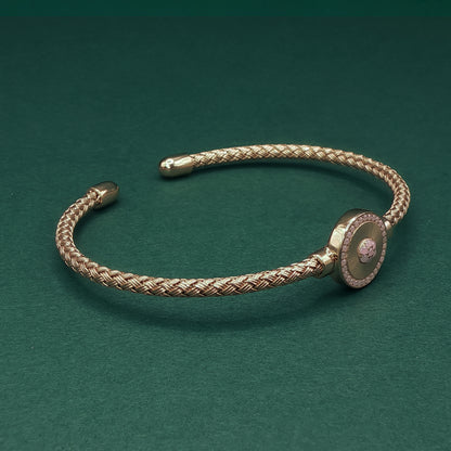 Gold Bangle Bracelet with Round Brilliant-Cut Fancy Pink Diamond