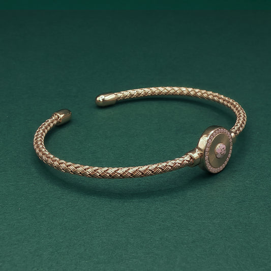 Gold Bangle Bracelet with Round Brilliant-Cut Fancy Pink Diamond