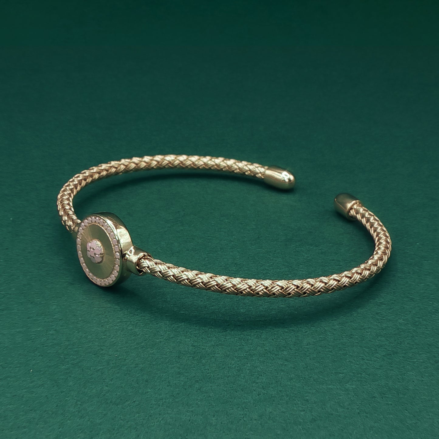 Gold Bangle Bracelet with Round Brilliant-Cut Fancy Pink Diamond