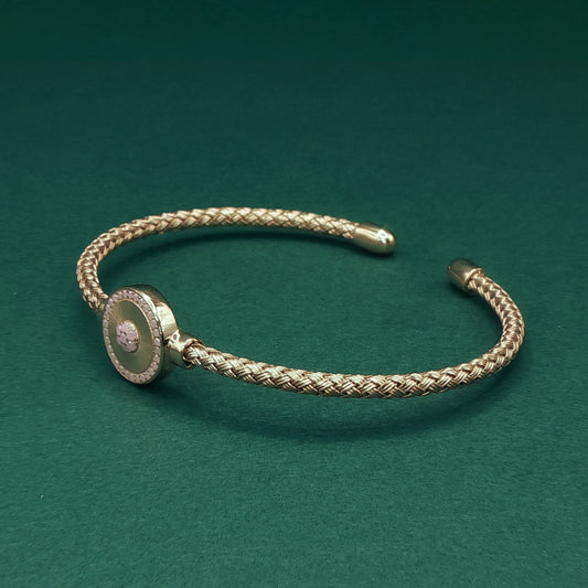 Gold Bangle Bracelet with Round Brilliant-Cut Fancy Pink Diamond