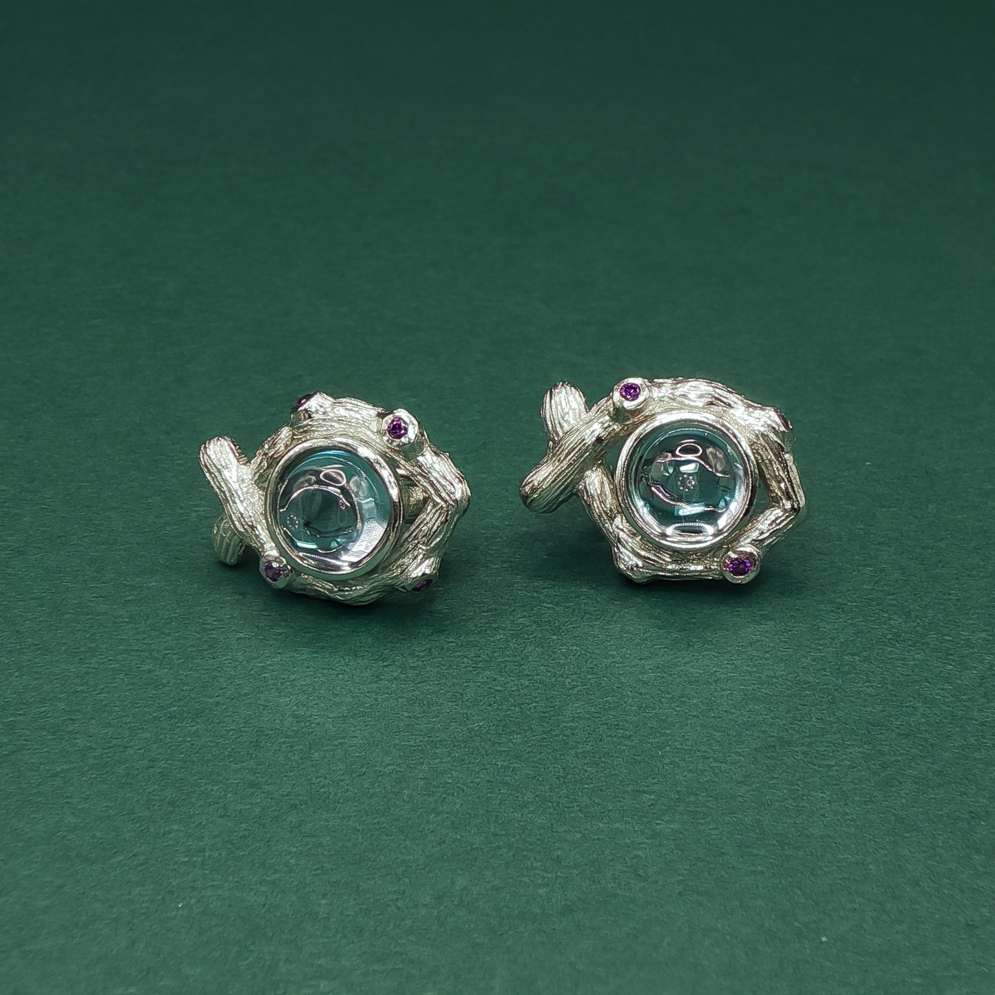 Sterling Silver Stud Earrings with Cabochon Aquamarines