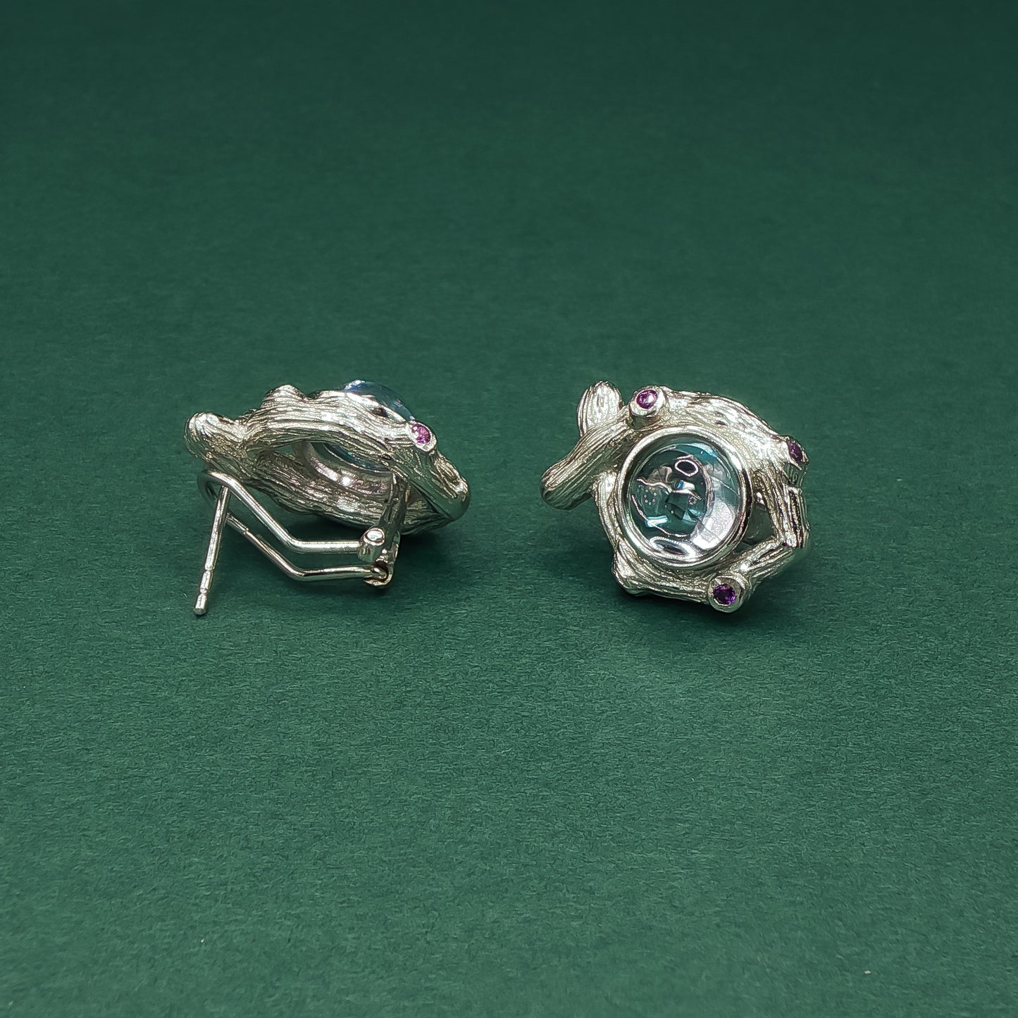 Sterling Silver Stud Earrings with Cabochon Aquamarines