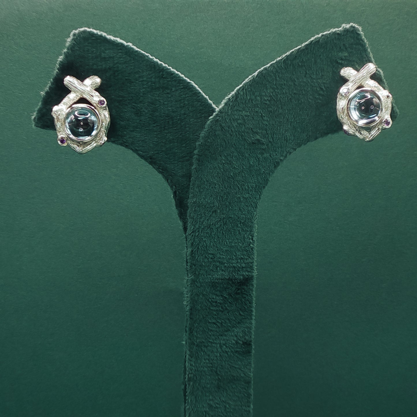 Sterling Silver Stud Earrings with Cabochon Aquamarines