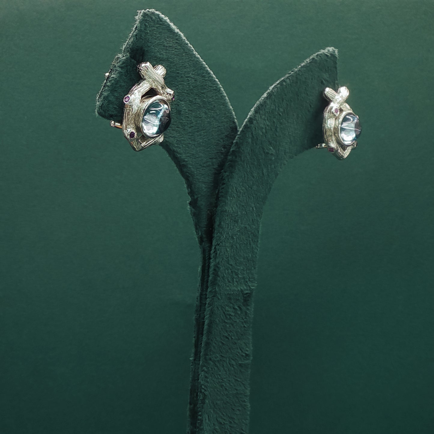 Sterling Silver Stud Earrings with Cabochon Aquamarines