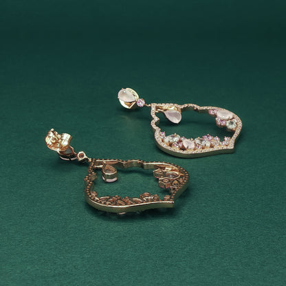 Gold Dangle Earrings with Oval Cabochon Rose Quartz