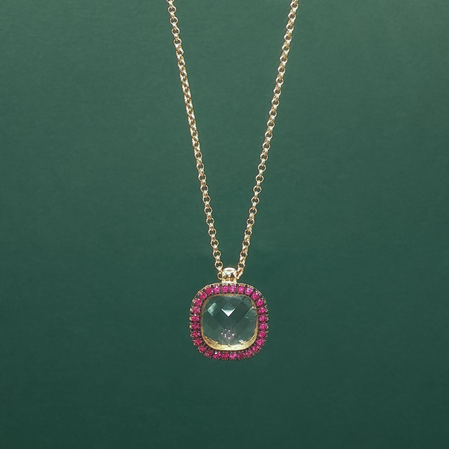 Gold Charm Necklace with Square-Cut Ruby