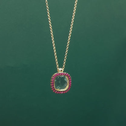 Gold Charm Necklace with Square-Cut Ruby