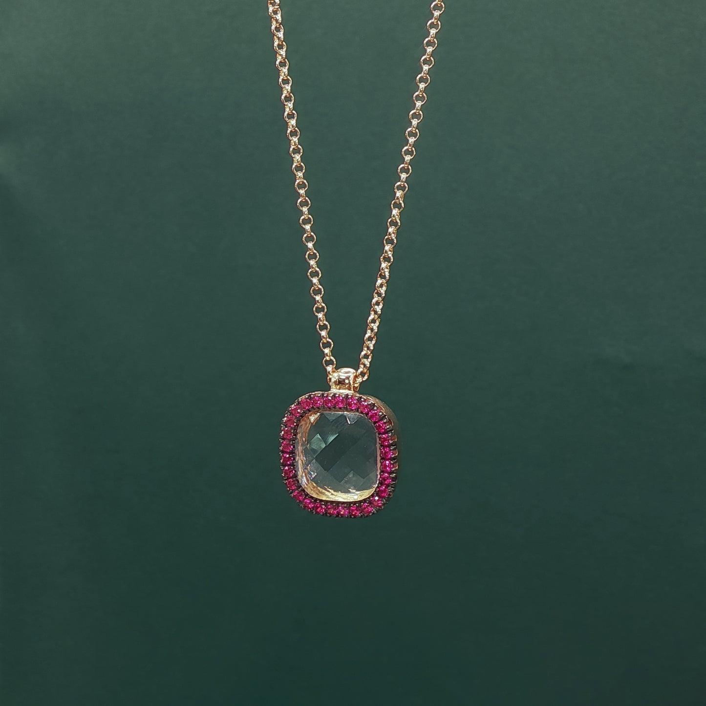 Gold Charm Necklace with Square-Cut Ruby