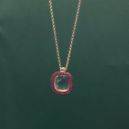 Gold Charm Necklace with Square-Cut Ruby