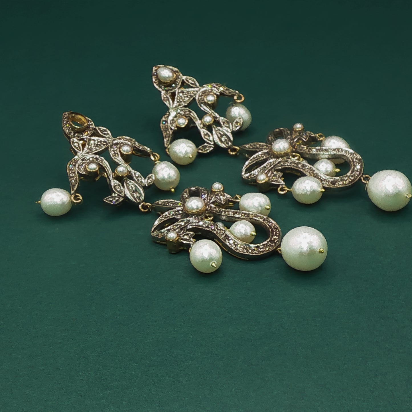 Elegant Silver Dangle Earrings with Pearl Cabochons