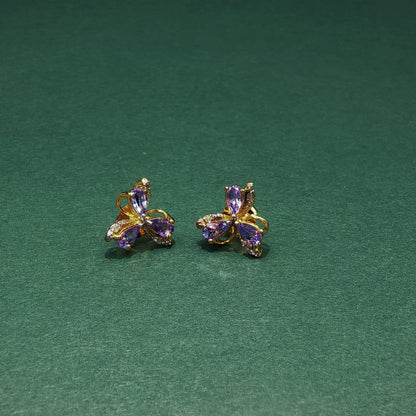 Gold Stud Earrings with Pear-Shaped Amethyst Accents