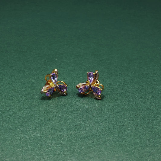 Gold Stud Earrings with Pear-Shaped Amethyst Accents