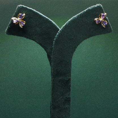 Gold Stud Earrings with Pear-Shaped Amethyst Accents