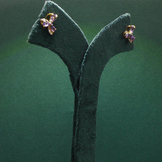 Gold Stud Earrings with Pear-Shaped Amethyst Accents