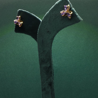 Gold Stud Earrings with Pear-Shaped Amethyst Accents