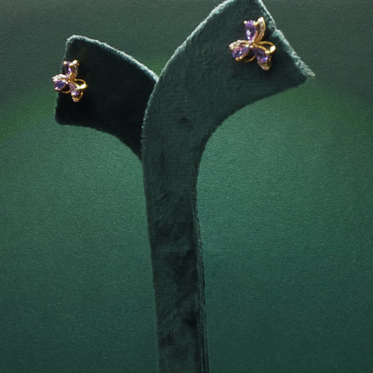 Gold Stud Earrings with Pear-Shaped Amethyst Accents